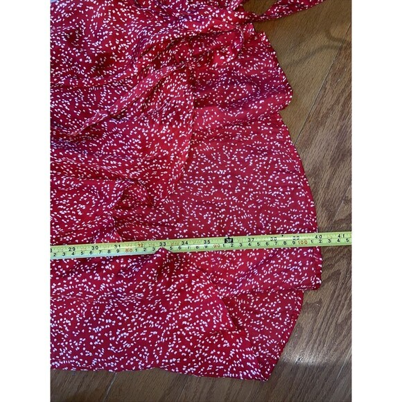 byTiMo Wrap Dress Womens Large Red White Tie Waist Short Sleeve Viscose Print - Picture 11 of 12